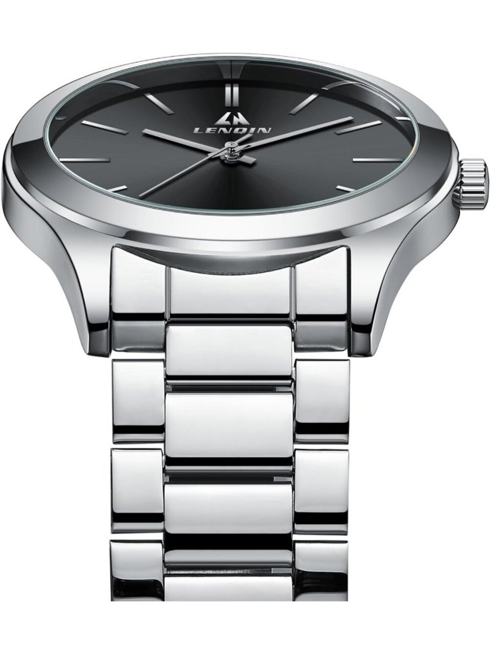 Men's Silver Black Classic Waterproof Stainless Steel Analog Quartz Luxury Watch - Picture 4 of 6